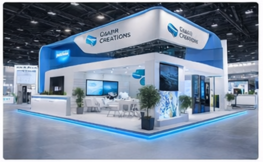 Custom exhibition stand designed and built by Nahr Creations in Dubai, UAE